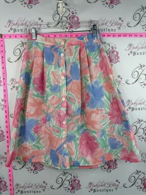 Bay club skirt vintage Button-Front Floral Circle Skirt in Pink, Blue & Peach